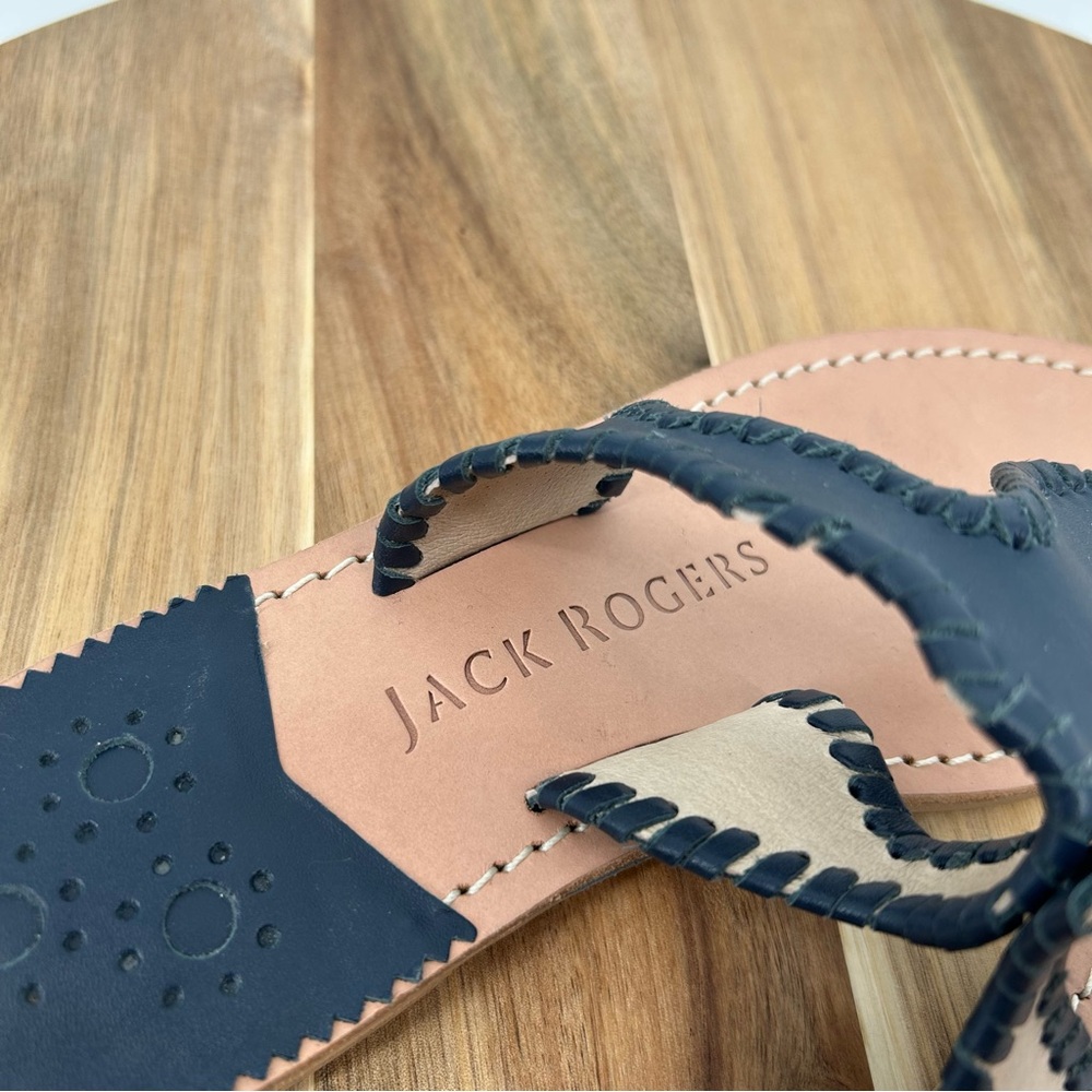 Jack Rogers Navy Blue and Tan Leather Flat Sandals Womens Size 6 Medium - Picture 5 of 10